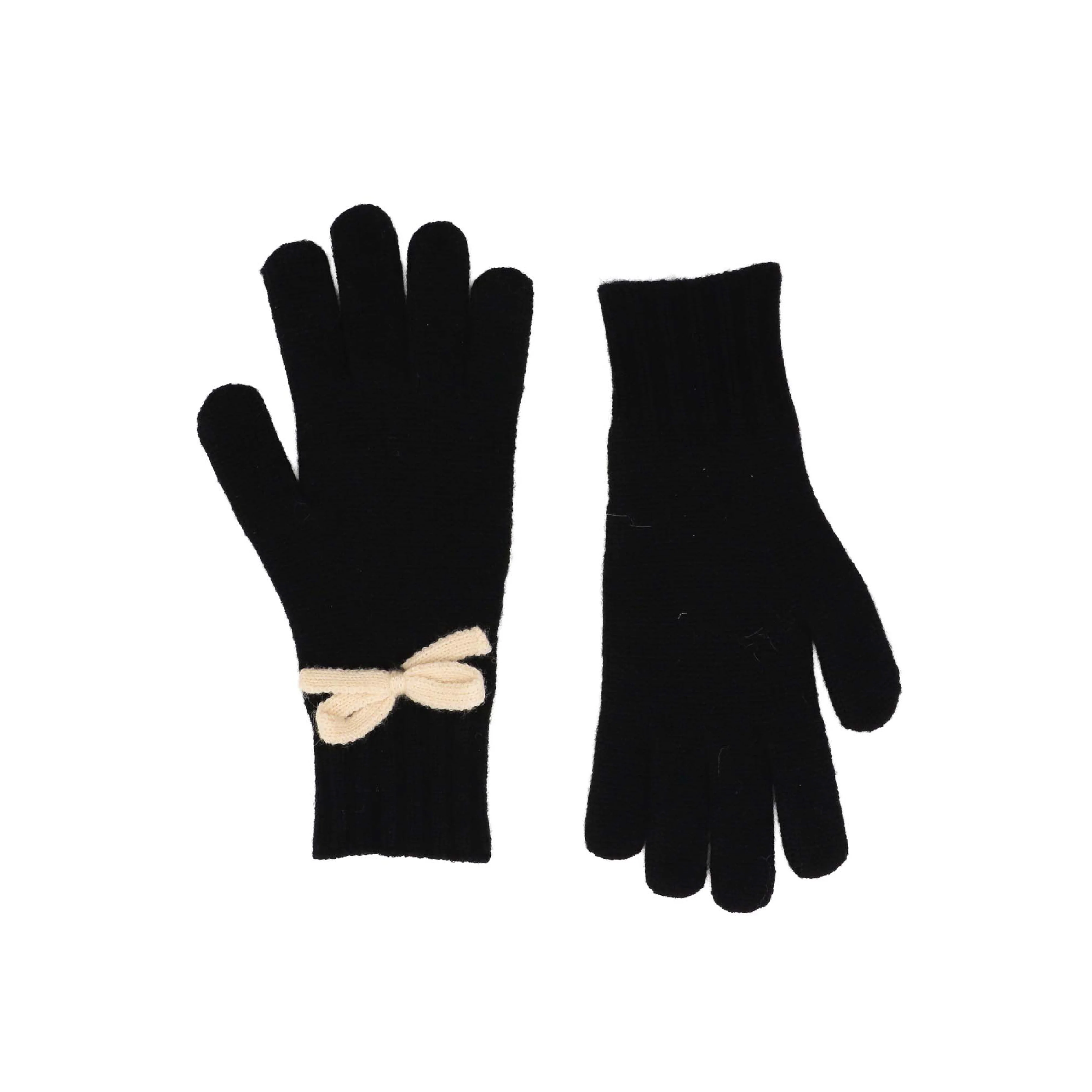 Women's Winter Gloves with Knitted Bow Detail | Black/Cream - Image 2