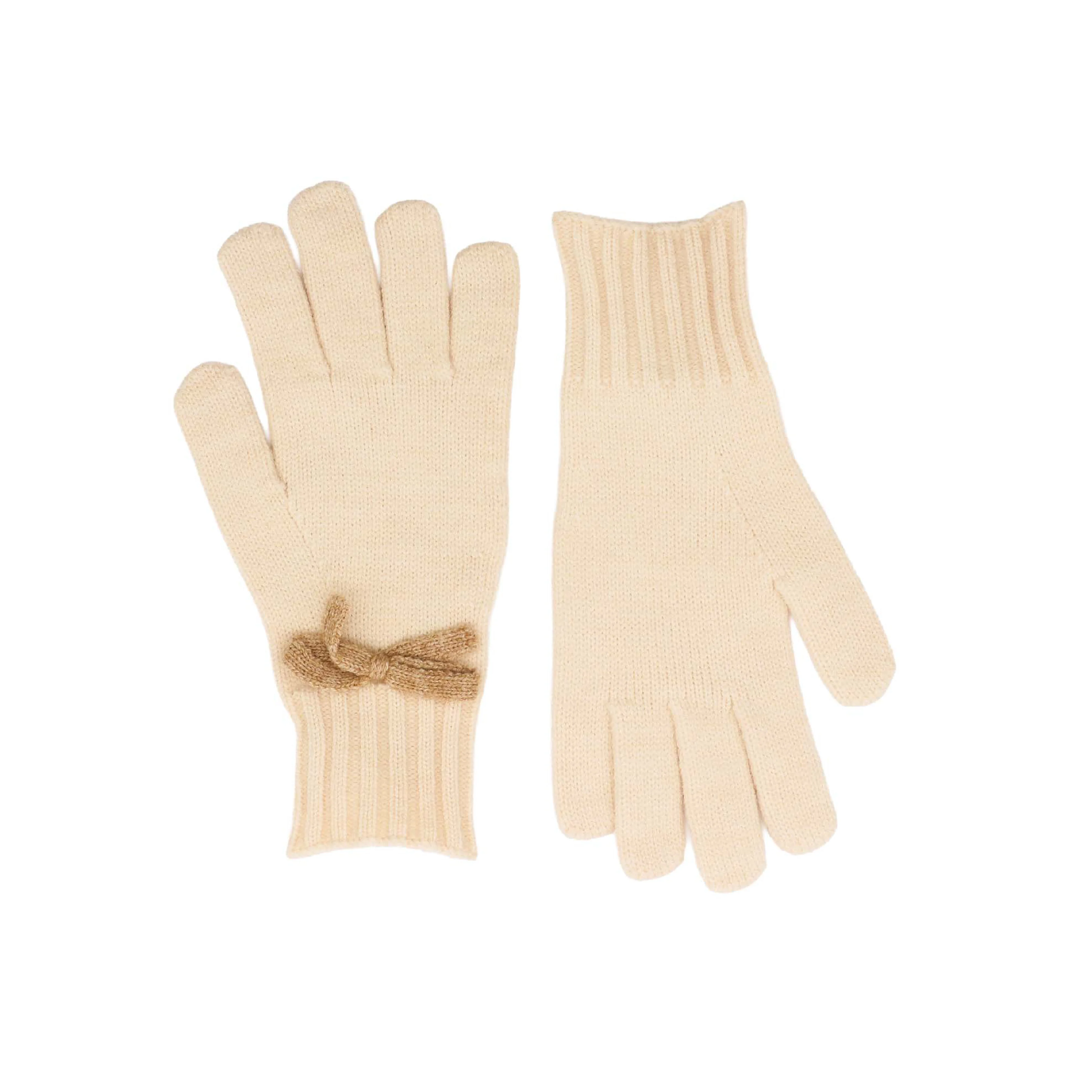 Women's Winter Gloves with Knitted Bow Detail | Cream/Beige - Image 2