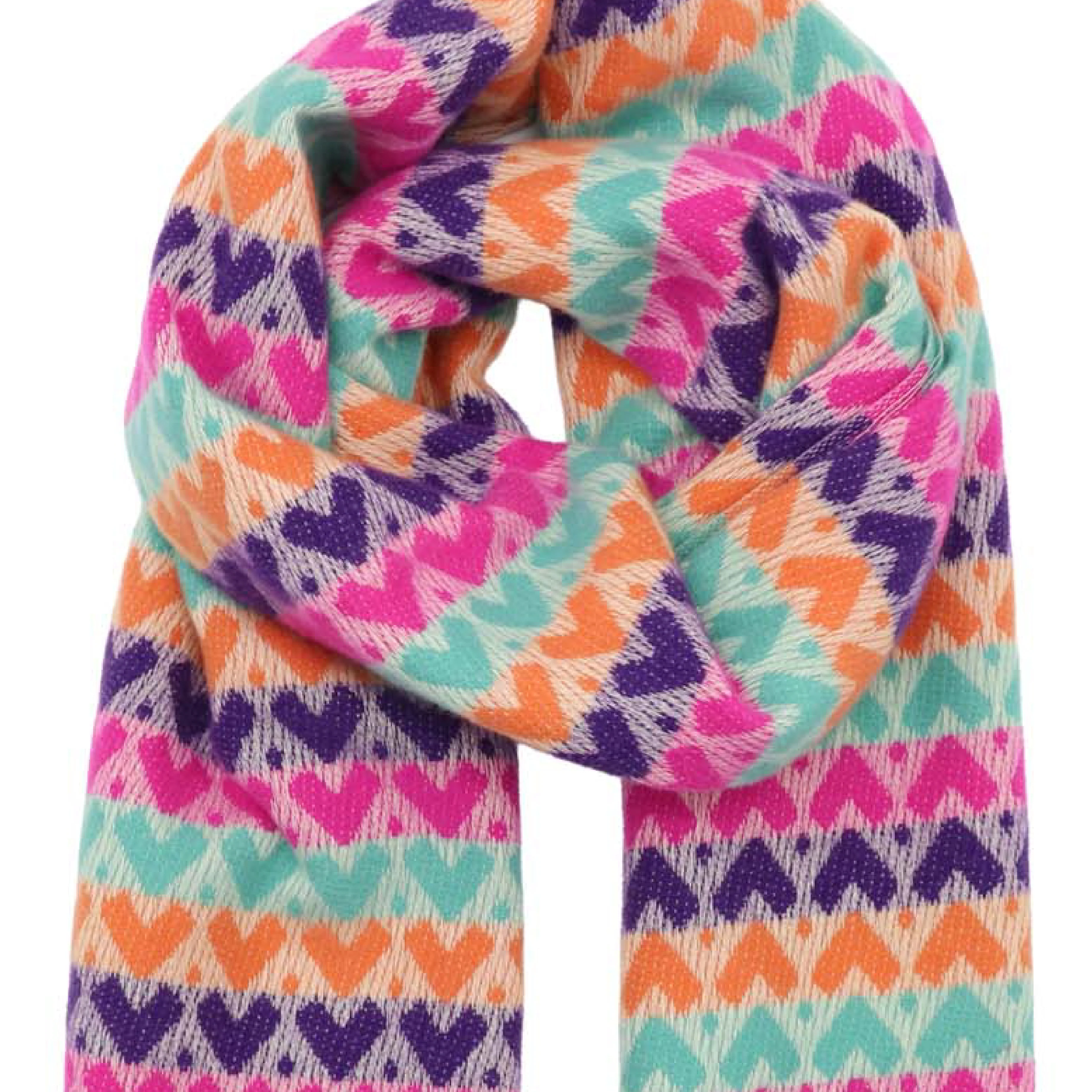 Women's Winter Heart Print Scarf | Multicolour - Image 2