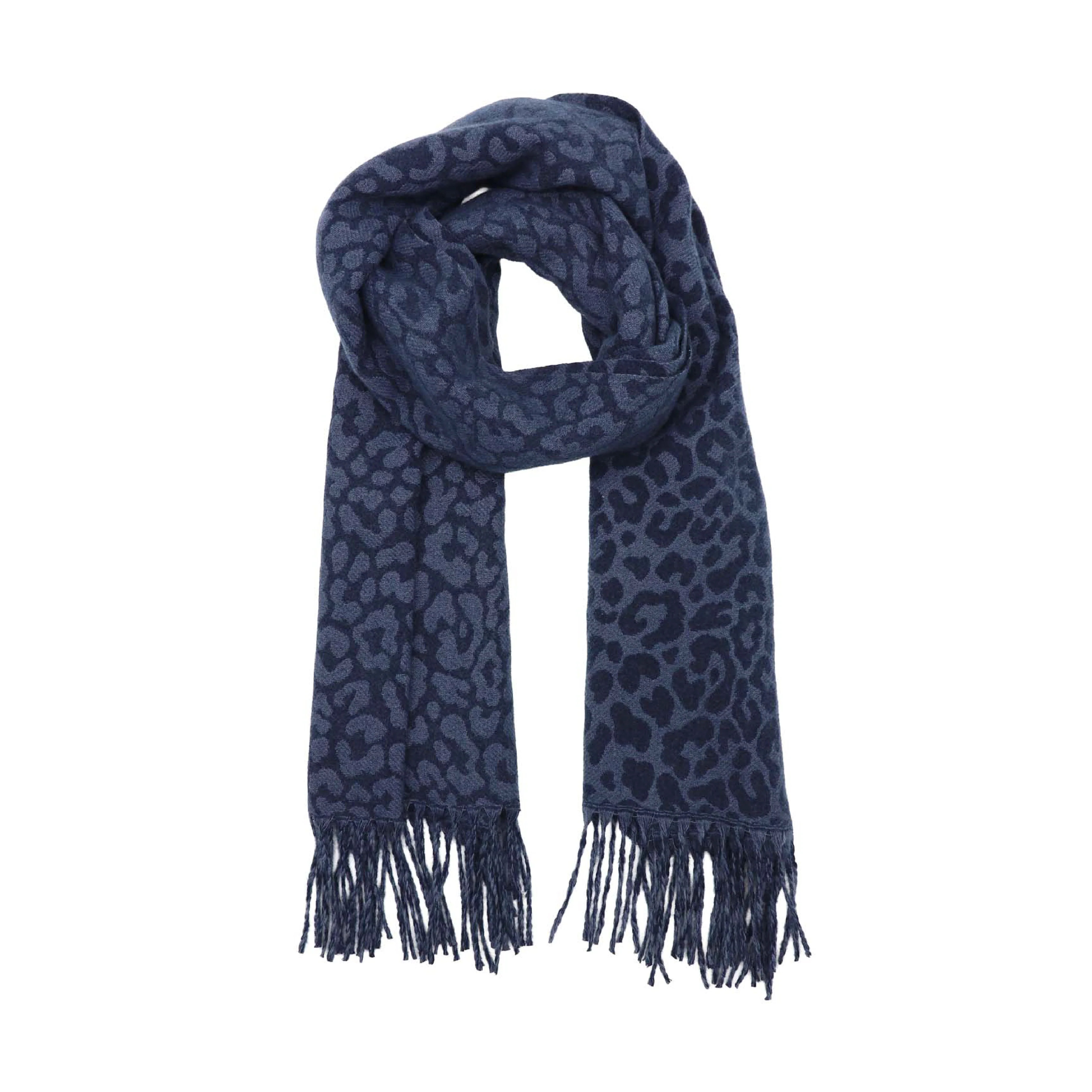 Women's Winter Leopard Print Scarf | Navy - Image 2