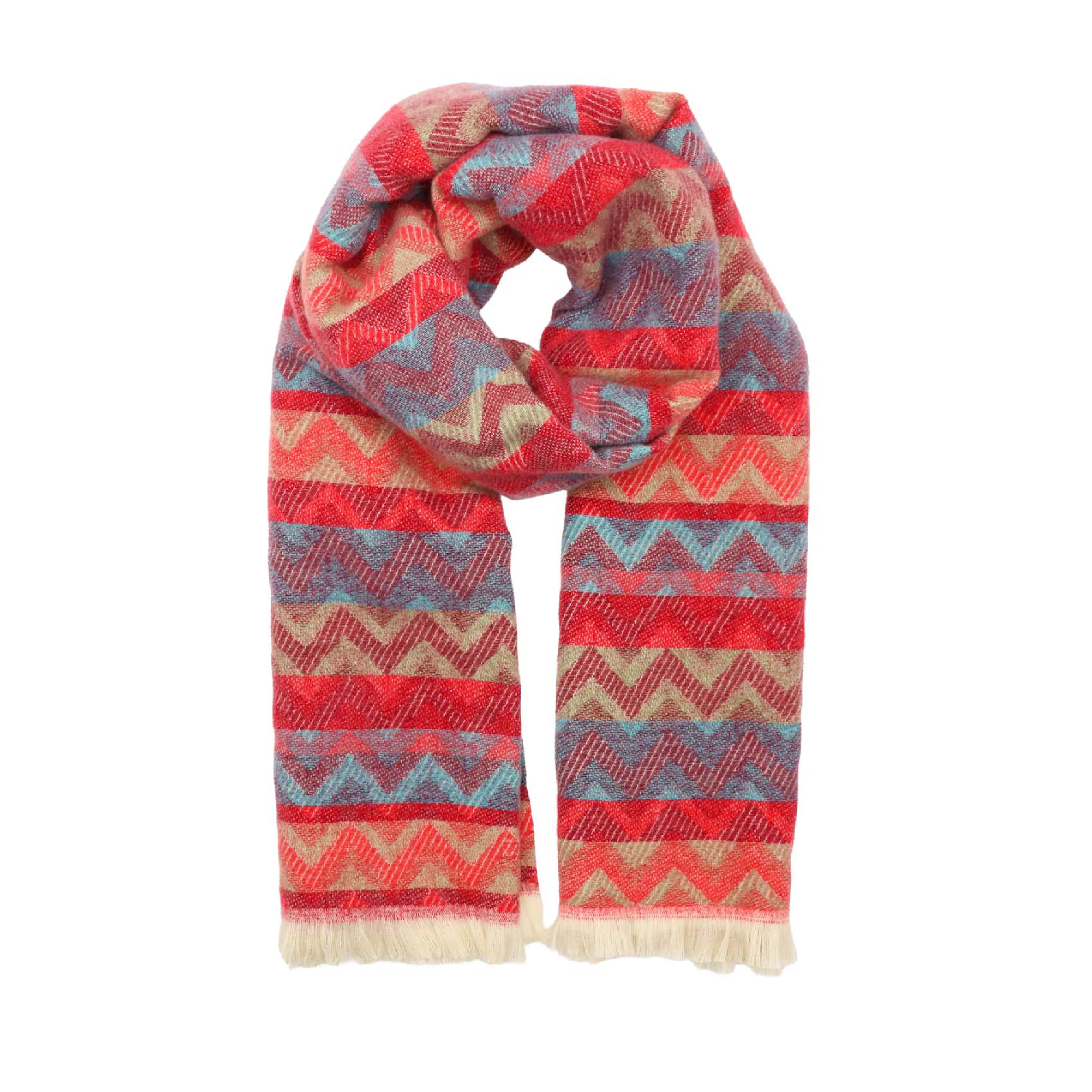 Women's Winter Zigzag Print Scarf | Red - Image 2